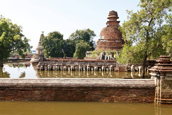 洪水柴瓦塔纳拉姆寺庙大城府