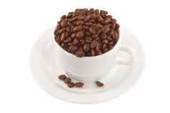 白色杯飞碟完整的咖啡豆子