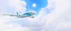 白色乘客飞机蓝色的天空
