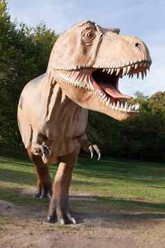 爬行动物恐龙暴龙雷克斯绿色树天空后台支持
