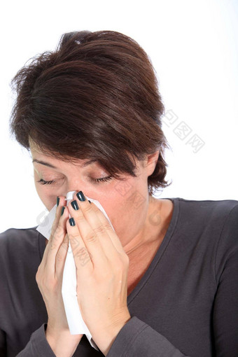 女人痛苦冷流感女人患者冷流感