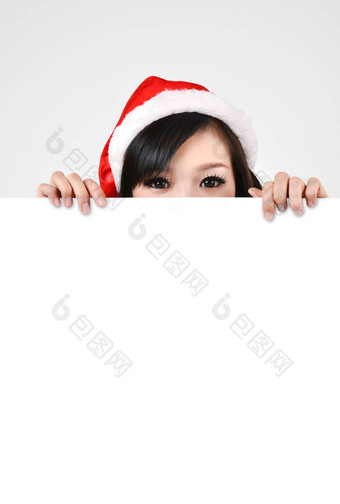圣诞老人女人持有白色海报
