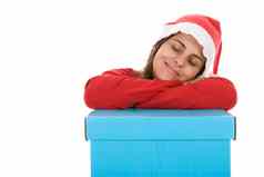 圣诞老人女人睡觉前圣诞节现在盒子