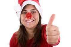 有趣的圣诞节圣诞老人女人红色的丝带鼻子