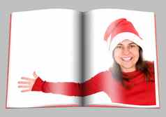 插页页面杂志圣诞老人女人红色的服装