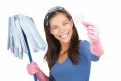 清洁女人持有白色标志