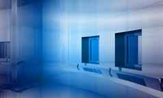 室内建筑办公室空间蓝色的光影响