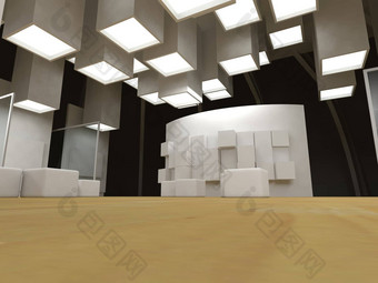 艺术画廊空白帧现代建筑概念上的阿奇