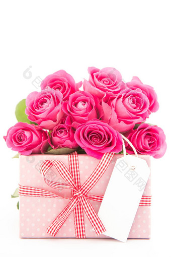 花束美丽的粉红色的玫瑰粉红色的礼物空白卡白色背景