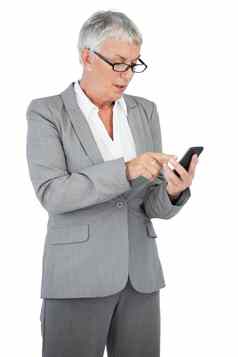 女商人眼镜发短信消息移动电话