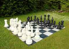 大户外国际象棋绿色草坪上