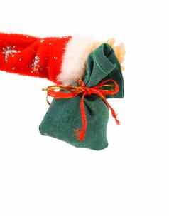 圣诞老人老人手持有绿色袋完整的礼物