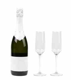 香槟瓶眼镜孤立的白色