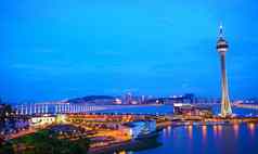 城市景观晚上著名的旅行塔河澳门