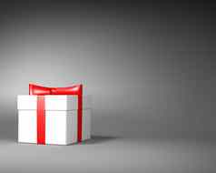 白色礼物盒子红色的丝带弓灰色的背景