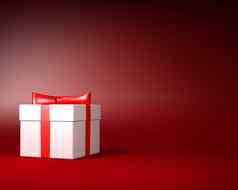 白色礼物盒子红色的丝带弓红色的背景