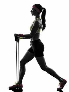 女人锻炼健身锻炼电阻乐队轮廓