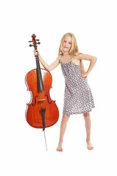 年轻的女孩衣服大提琴