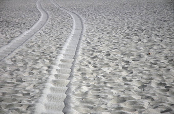 轮胎跟踪沙子海滩
