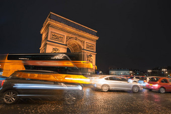 巴黎交通晚上胜利弧著名的星辰广场我会圆