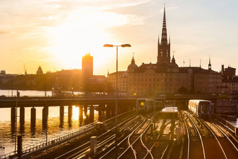 铁路跟踪火车斯德哥尔摩瑞典