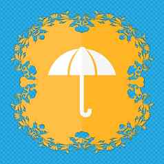伞标志图标雨保护象征花平设计蓝色的摘要背景的地方文本