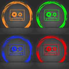 盒式磁带标志图标磁带上象征时尚现代风格橙色绿色蓝色的红色的设计