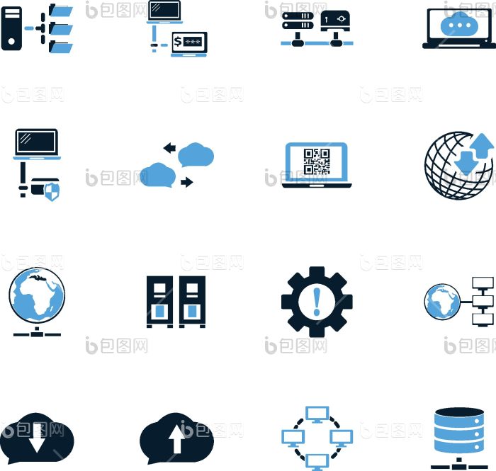 互联网服务器网络图标集png下载-包图网