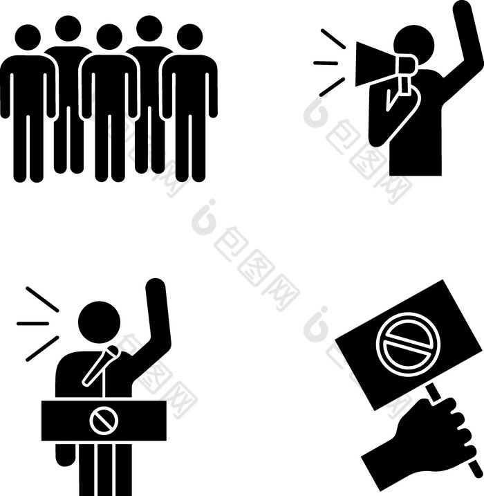 抗议行动字形图标集png下载-包图网