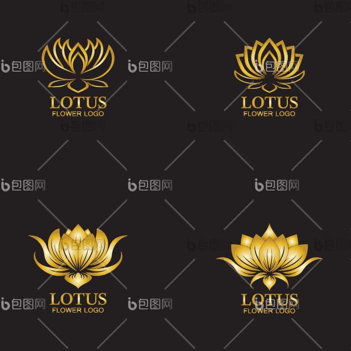 金莲花花标志向量模板莲花图标黑暗png下载-包图网