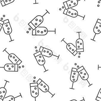 香槟玻璃图标无缝的模式背景酒精喝向量插图白色孤立的背景鸡尾酒业务概念图片