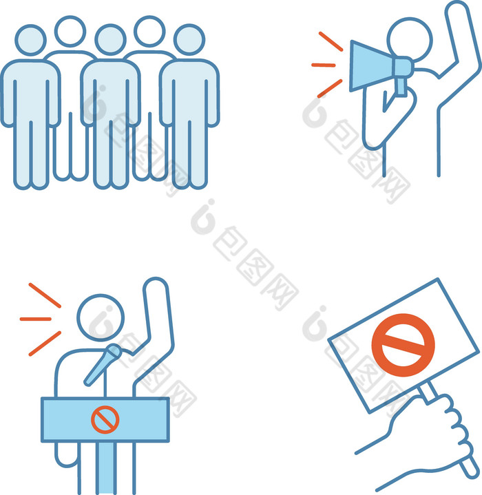 抗议行动颜色图标集png下载-包图网