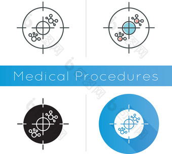 免疫疗法图标白血病测试分子实验肿瘤学细胞抗体免疫系统医疗过程病毒平设计线性颜色风格孤立的向量插图图片