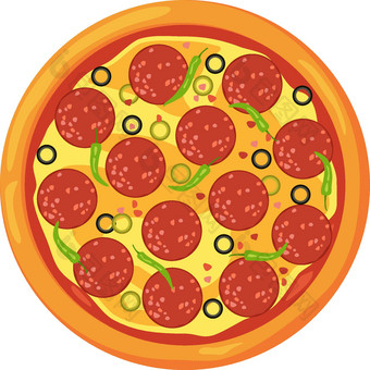 披萨前视图意大利蒜味腊肠片意大利辣香肠卡通图标图片