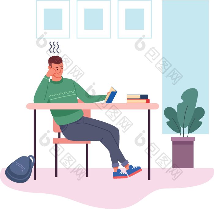 无聊研究懒惰的学生教科书长讲座向量插图png下载-包图网