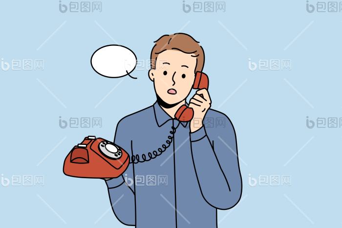 惊呆了年轻的男人说话固定电话电话png下载-包图网