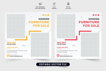 有创意的首页电器广告模板社会媒体市场营销家具出售折扣海报设计红色的黄色的颜色现代家具业务促销活动网络横幅向量图片