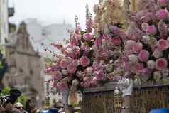 细节花装饰宝座神圣的周linares女士哈恩省安达卢西亚西班牙