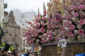 细节花装饰宝座神圣的周linares女士哈恩省安达卢西亚西班牙