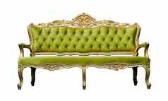 古董奢侈品绿色沙发扶手椅孤立的白色