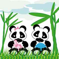 熊猫拥抱竹子