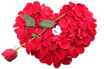 红色的玫瑰<strong>花瓣心形</strong>状玫瑰箭头钻石环