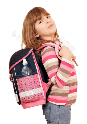 女孩携带重学校袋