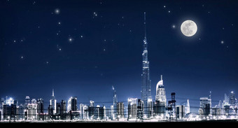 迪拜晚上城市景观