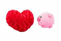 情人节心使枕头玫瑰粉红色的猪