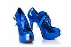 一对优雅的蓝色的女鞋子