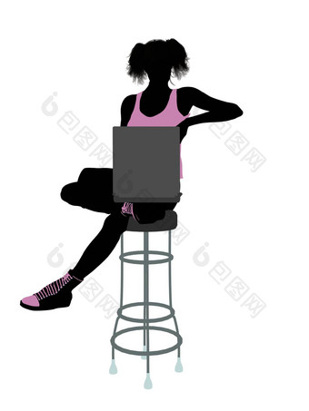 女运动员电脑酒吧高<strong>脚凳</strong>插图轮廓