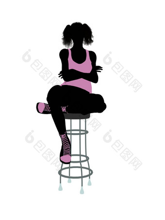 女运动员坐着酒吧高<strong>脚凳</strong>插图轮廓