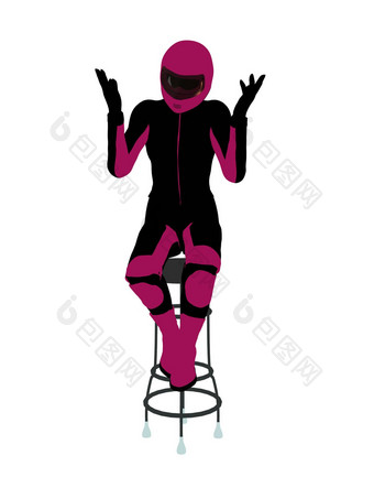 女摩托车骑手坐着酒吧高脚凳轮廓