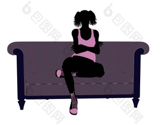 女运动员坐着沙发插图轮廓